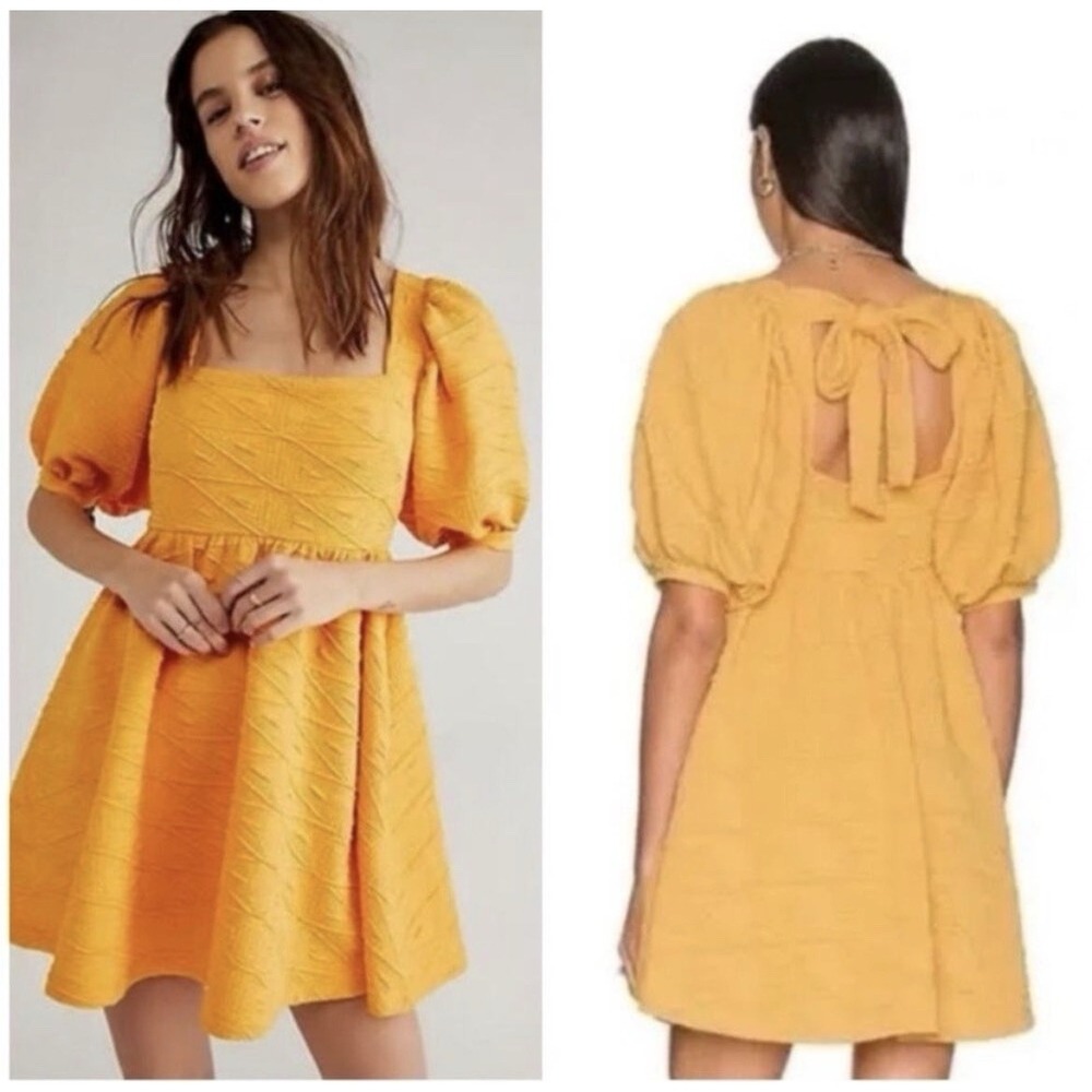 Free People Violet Mini Dress Womens S Carrot Ginger Textured Puff-Sleeve